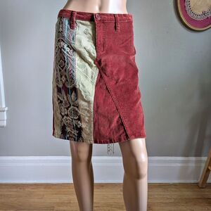 Vintage 90s Picasso Style Jeans Mini Skirt Corduroy Floral Brocade Size M